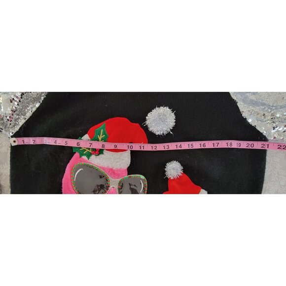 33 Degrees Christmas Flamingo Sequin Sweater Dress Tunic (M) Pink Silver Holiday - Picture 8 of 12